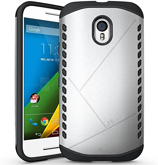 JKase Canvas Slim Protective Dual Layer Armor Case Cover for Motorola Moto X Style (Moto X Pure Edition) (Silver)