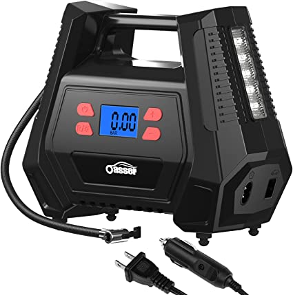 Oasser Tire Inflator Portable Air Compressor 12V DC / 110V AC Car Tire Pump 150PSI Electric Bike Pump for Car, Motorcycle, Bike, Balls, Inflatables Dual Use for Car and Home