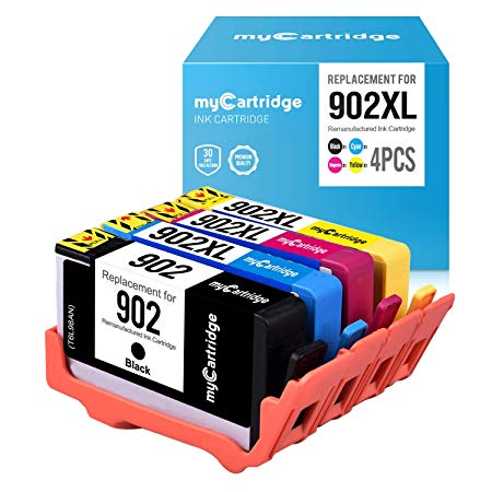 myCartridge Re-Manufactured Ink Cartridge Replacement HP 902XL 902 XL (Black Cyan Magenta Yellow, 4-Pack)