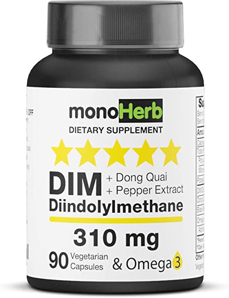 DIM Supplement 300 mg, 90 Day Supply - with Omega 3 - Extra Strength Detox Complex for Men and Women