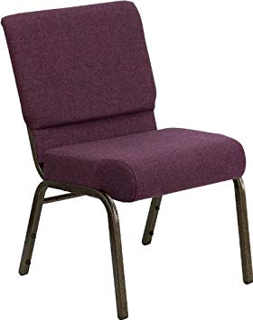 Flash Furniture HERCULES Series 21''W Stacking Church Chair in Plum Fabric - Gold Vein Frame