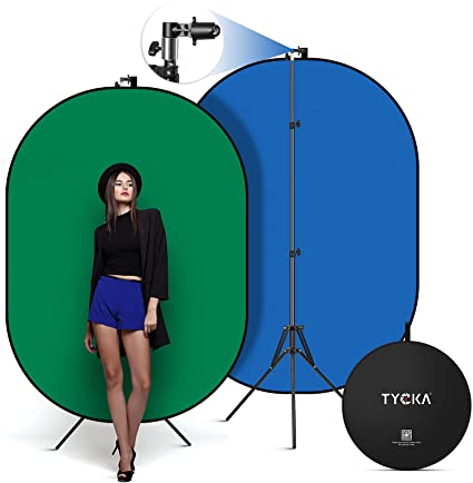 TYCKA 5 x 6.6ft Green Screen Photography Backdrop with Stand Kit, Portable Collapsible Chromakey Background 2-in-1 Blue Screen and Green Screen Kit for Video, Photography, Gaming and Live Streaming