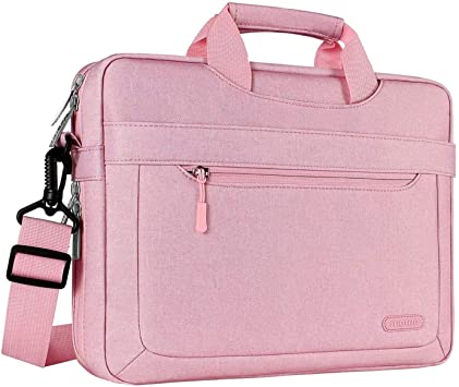 MOSISO Laptop Shoulder Bag Compatible with 13-13.3 inch MacBook Pro, MacBook Air, Notebook Computer, Polyester Messenger Carrying Briefcase Sleeve with Adjustable Depth at Bottom, Pink