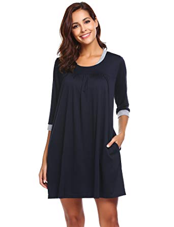 L'amore Womens Short Sleeve Nightgown Sleep Shirt Comfort Scoopneck Sleepwear S-XXL