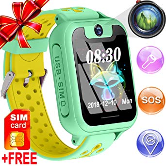 [Special Kids Version] GPS Tracker Smart Watch for Age 3  Girl Boy Children,[Speed Talk SIM CARD] Touchscreen Phone Smart Watch with One Button SOS/Two Way Chat/Camera/Game Electronic Watch Toys Gift