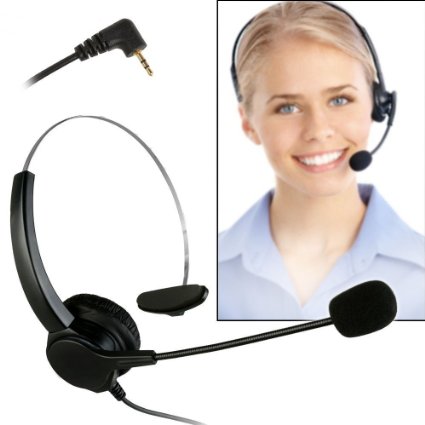 Call Center Headset, Bizoerade 2.5mm Noise Cancelling Monaural Headphone, with Boom-style Mic for Panasonic Desk Phones, Most Cordless Phones
