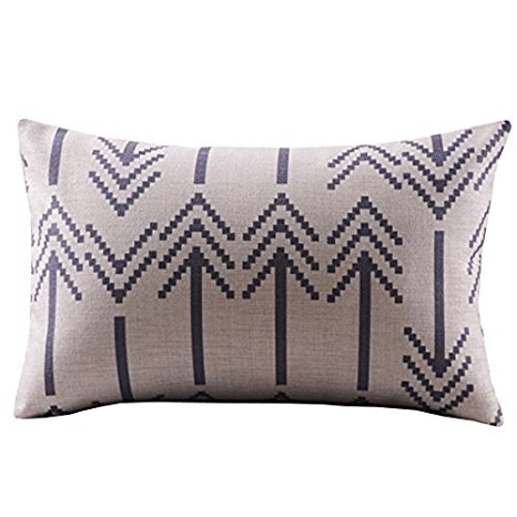 Createforlife Cotton Linen Decorative Throw Pillow Case Cushion Cover Chevron Black Rectangle 12" * 20"