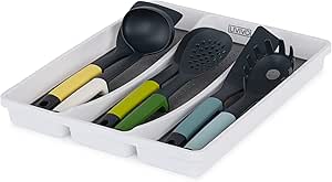 LIVIVO 3 Compartment Cutlery Tray with Grey and White Colouring for Kitchen Forks, Spoons, Knives and Utensils, Makeup, Cosmetics, Garage, Tools, Home and Office, Non Slip Multipurpose Divider