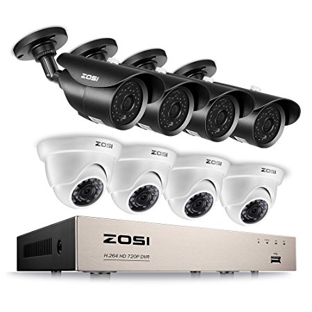 ZOSI FULL HD 1080p 8CH Security Camera System, 8 Channel 1080P Surveillance DVR with (8) HD 2.0MP 1980TVL Waterproof Bullet/Dome CCTV Cameras, 120ft/65ft night vision, NO Hard Drive