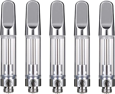 WOLFTEETH 5 Pack 1ML CBD Atomizer Ceramic Core Stainless Steel Drip Tip | 510 Thread Vape Cartridge Disposable for CBD and Thick Oil Vape Pen | Silver/Liquid Free Nicotine Free 124702X5