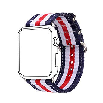 Bandmax NATO Strap Compatible Apple Watch 42MM/44MM, Nylon Band Fabrics Replacement Strap Accessories Compatible iWatch Series4/3/2/1 Mix Stainless Steel Classic Buckle(Navy Stripe)