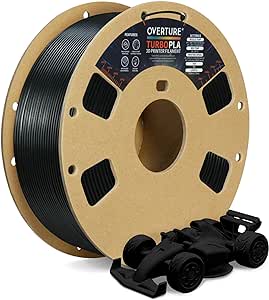 OVERTURE Turbo PLA Filament 1.75mm Rapid PLA Filament High Speed 600mm/s, 1KG Cardboard Spool (2.2lbs), Dimensional Accuracy  /- 0.02mm, Fit Most FDM Printer(Black)