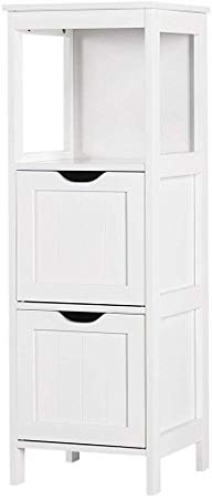 Yaheetech Bathroom Storage Cabinet, Wooden Floor Cabinet with 2 Drawers, Multifunctional Organizer Rack Stand, White