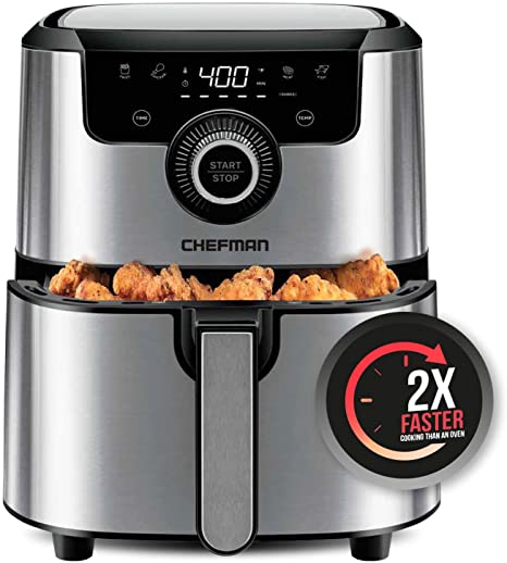 Chefman 4.5 Quart Square Air Fryer with Presets & Adjustable Temperature, Nonstick Stainless Steel & Cool-Touch, Dishwasher Safe Basket, BPA-Free w/ 60 Minute Timer, Healthy Rapid Frying