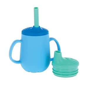 Nuby 3-Stage Training Cup Set - Silicone Tumbler with Spout and Straw Combo - 4 oz - 6  Months - Blue and Aqua