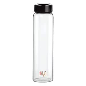 CELLO H2O Borosilicate Glass Water Bottle | Glass Fridge Bottle | Wide mouth for Easy Cleaning | Bottle for Hotel, Travel, Office, College | 1 Litre, Black