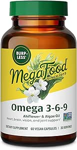 MegaFood Vegan Omega 3 6 9 - Burp-less Omega 3 Supplement - 600 mg Plant-Based Omega-3 & 150 mg DHA Per Serving - Heart, Brain, Vision & Joint Support - Fish Oil Alternative - 60 Capsules, 30 Servings