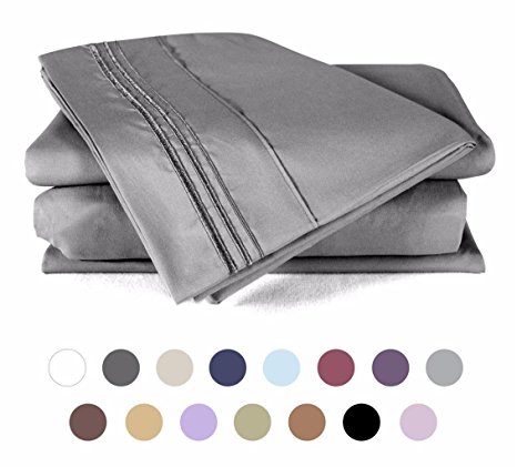 Bed Sheet Set - HOTEL LUXURY 1800 Series Quality Bedding Set, Deep Pockets, Wrinkle & Fade Resistant, Hypoallergenic Sheet & Pillow Case Set (Twin -Gray) - by DUCK & GOOSE CO.