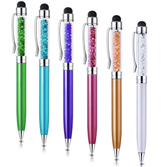 OKRAY [6-Pack] Colors 2-in-1 Slim Crystal Stylus And Ink Pen for iPhone, Android Smart Phone, iPad mini Air, iPad pro, Samsung Galaxy Note, HTC, Nexus, and All Touch Screen Devices