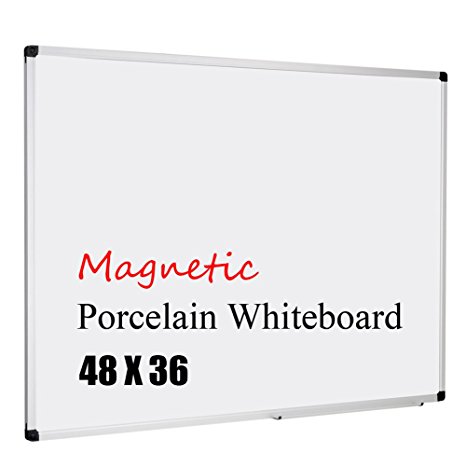 XBoard Porcelain Magnetic Dry Erase Board, 48 x 36 Inch, Aluminum Frame, Office Whiteboard with Removable Marker Tray