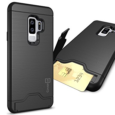 Galaxy S9 Plus Case with Card Holder, CoverON [SecureCard Series] Protective Hard Hybrid Phone Cover with Credit Card Holder Slot for Samsung Galaxy S9 Plus - Black