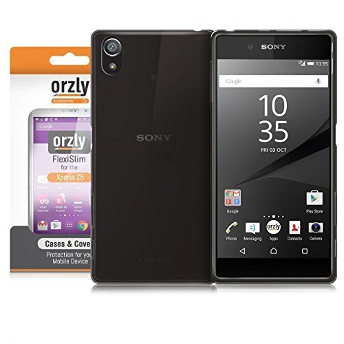 Orzly® - FlexiSlim Case for SONY XPERIA Z5 SmartPhone (2015 Phablet Model / ORIGINAL FULL SIZE VERSION of XPERIA Z5) - Super Slim (0.35mm) Protective Phone Cover in Semi Transparent BLACK