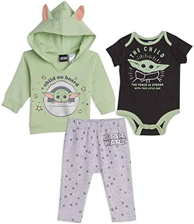 STAR WARS Mandalorian The Child 3 Piece Layette Set: Hoodie Bodysuit Pants