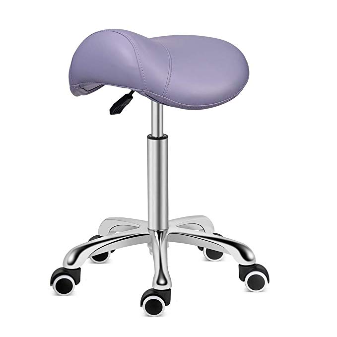 Kaleurrier Saddle Stool Rolling Swivel Height Adjustable with Wheels,Heavy Duty Anti-Fatigue Stool,Ergonomic Stool Chair for Lab,Clinic,Dentist,Salon,Massage,Office and Home Kitchen (Purple)