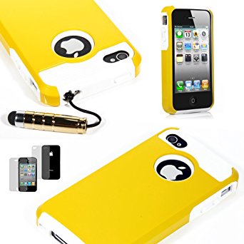 TCD Apple iPhone 5S 5SE [YELLOW WHITE] LIFETIME WARRANTY Hybrid Rugged Protective Defender Series Multiple Layers Shock Ultimate Protection [FREE SCREEN PROTECTOR STYLUS PEN]