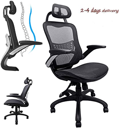 Komene Ergonomic Mesh Office Chair，High Back Desk Chair - Adjustable Armrest Headrest Computer Executive Swivel Desk Chair with Lumbar Support, and Breathable Skin-Friendly Mesh Home Chair, Black