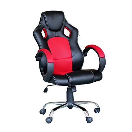 Game Chair High Back Racing Style Chair With Lock Caster Lumbar Support Mesh Back and Headrest Computer Video Chair (RED)