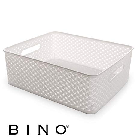 BINO Woven Plastic Storage Basket, Large (White)