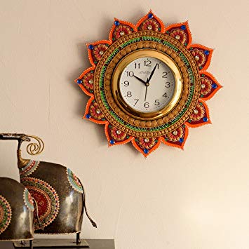 eCraftIndia Royal and Elegant Decorative Wooden and Papier-Mache Wall Clock (35 cm x 2.5 cm x 35 cm)