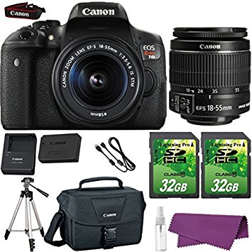 Canon EOS Rebel T6i DSLR Camera with Canon EF-S 18-55mm f/3.5-5.6 IS STM Lens.   2 Pieces 32GB SD Memory Card   Canon Bag   Cleaning Kit