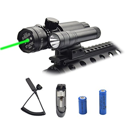 Feyachi Green Laser Sight - 532nm Green Dot sight & Flashlight combo with Charger fits in Picatinny / Weaver rails for Hunting