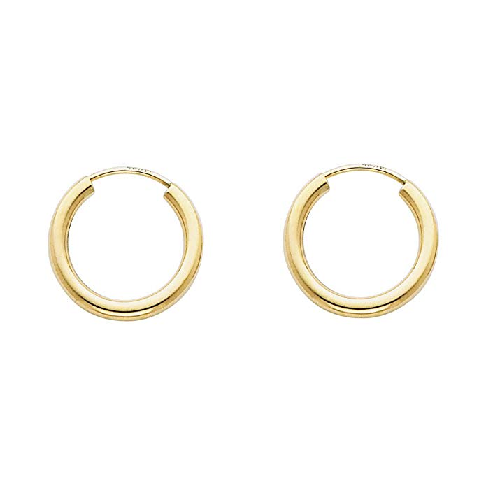 14k Yellow Gold 2mm Thickness Endless Hoop Earrings - 9 Different Size Available