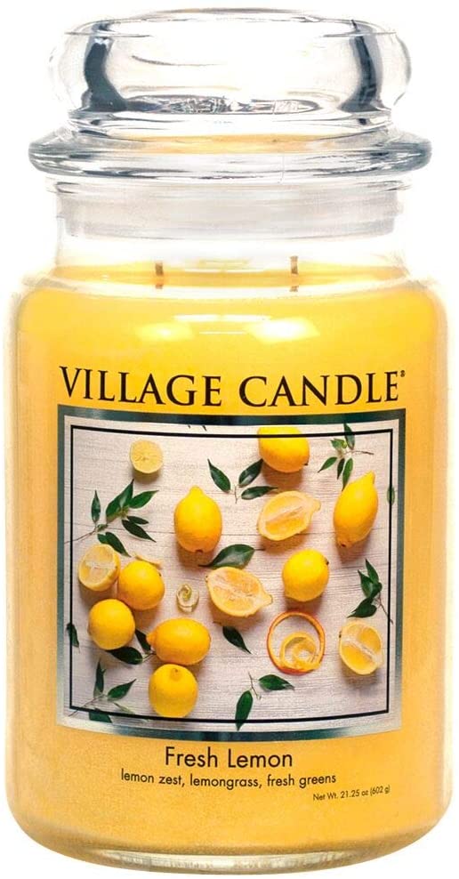 Village Candle Fresh Lemon 26 oz Glass Jar Scented Candle, Large