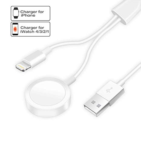 Compatible with Apple Watch iWatch Charger, 2 in 1 Wireless Charger Cable Compatible with for Apple Watch Series 4/3/2/1 and iPhone XR/XS/XS Max/X/8/8Plus/7/7Plus/6/6Plus