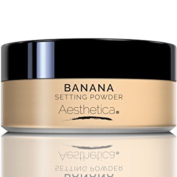 Aesthetica Banana Loose Setting Powder – Talc Free Setting Powder / Highlighter for a Superior Matte Finish - Flash Friendly – Includes Luxurious Velour Puff for Flawless Application