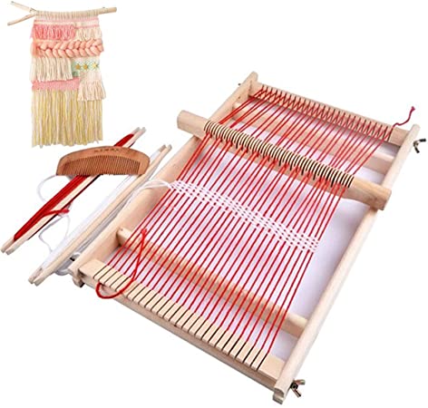 Kissbuty Wooden Multi-Craft Weaving Loom Large Weaving Frame 9.85x 15.76x 1.3 Inches to Handcraft for Kids and Beginners (Wooden)