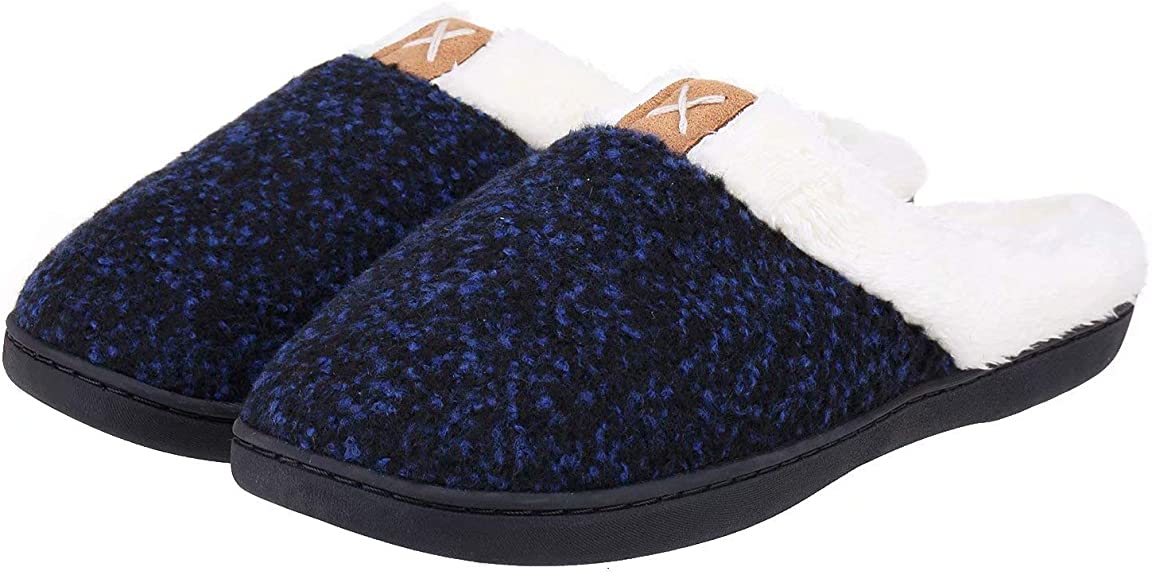 ZriEy Mens Home Slippers Memory Foam Fluffy Warm Non-Slip House Shoes