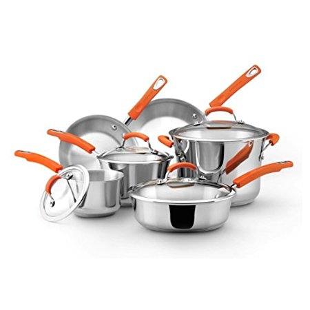 Rachael Ray Stainless Steel II 10-Piece Cookware Set, Orange