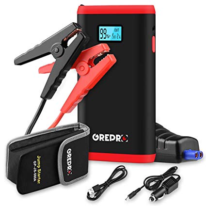 GREPRO Car Battery Jump Starter 500A Peak Jump Starter Battery Pack (Up to 4.5L Gas, 2.5L Diesel Engine) 12V Battery Booster, 9000mAh Portable Power Pack with Quick Charge and Built-in LED Flashlight