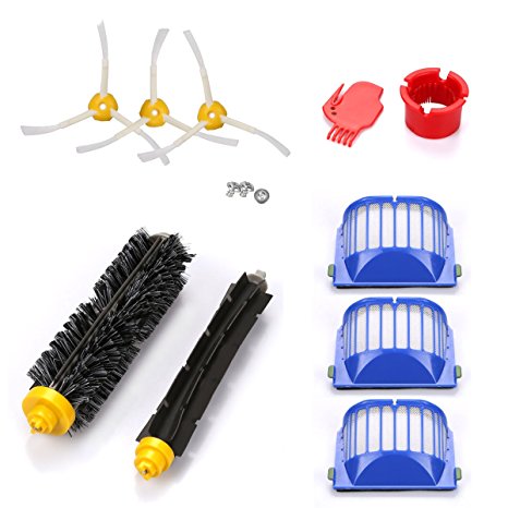 YABELLE Accessory Part Kit for iRobot Roomba 500 /600,620,630,650,660,Includ Side Brush, Bristle Brush and Flexible Beater Brush, Filter and Screw, Cleaning Tool