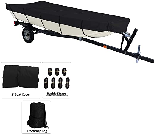 munirater Boat Cover Waterproof Heavy Duty Trailerable Replacement for Jon Boat 14Ft Long and Beam Width Up to 70 Inch Black