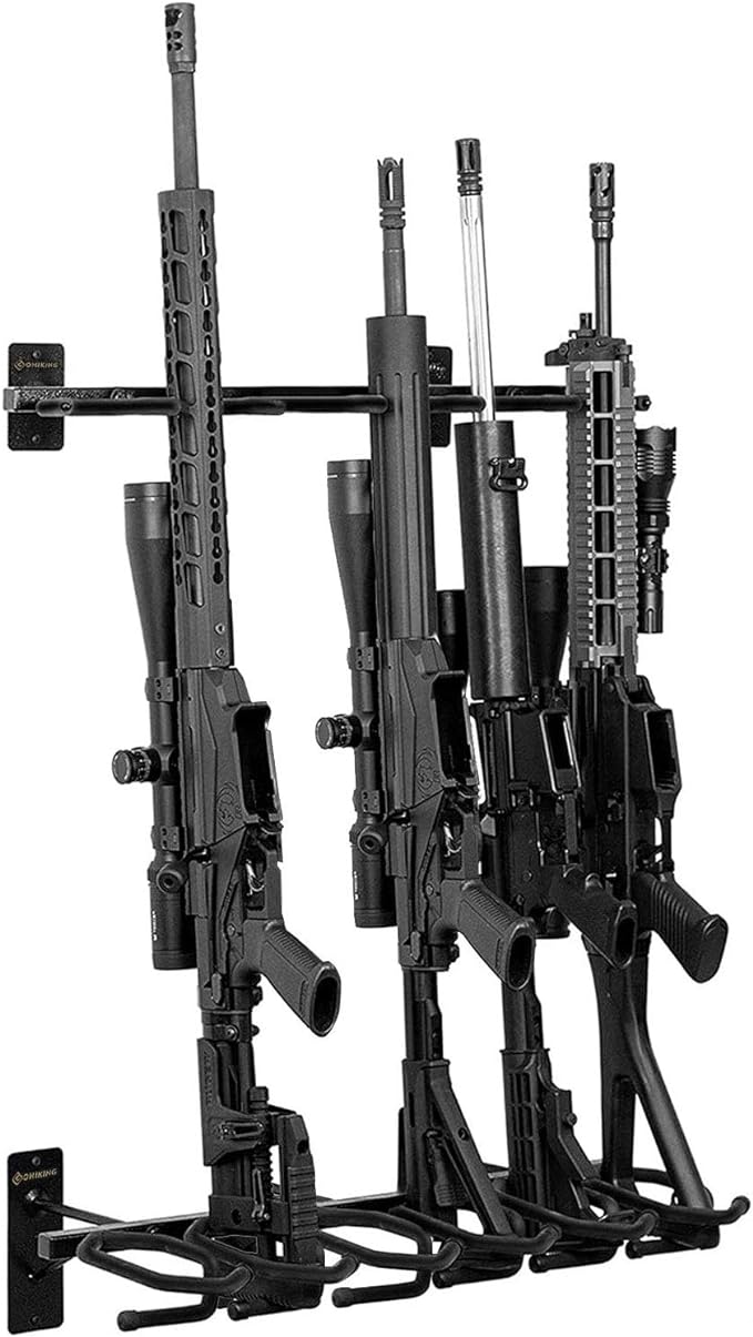GOHIKING Metal Gun Rack Wall Mount Rifle Shotgun Hooks Hold 6 Pcs and Bow Mount Hangers with Soft Padding Heavy Duty Wall Gun Rack Display Stand