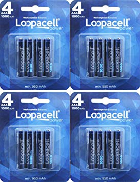 Loopacell 48-MD70-XWY9 AAA 1000mAh Ni-MH Rechargeable Battery Storage Pack of 16