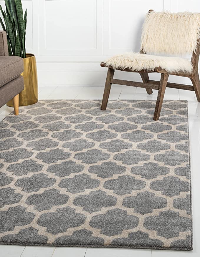 Unique Loom Trellis Collection Modern Morroccan Inspired with Lattice Design Area Rug, 3 ft 3 in x 5 ft 3 in, Light Gray/Beige