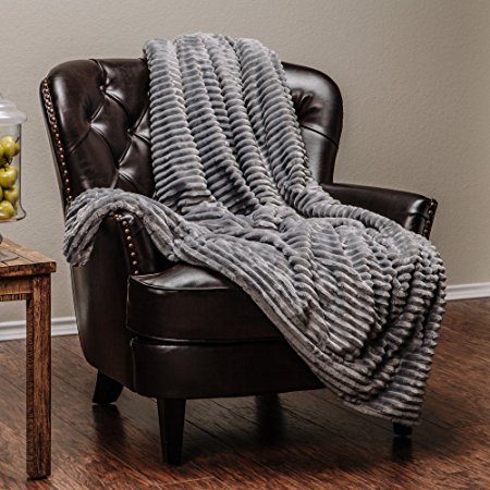 Chanasya Super Soft Ultra Plush Solid Stripe Textured bright Dark Gray Charcoal Sofa Couch Bed Throw blanket( 50" x 65")