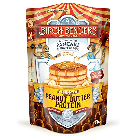 Performance Peanut Butter Protein Pancake and Waffle Mix with Whey Protein by Birch Benders, 16 Grams Protein Per Serving, 16oz